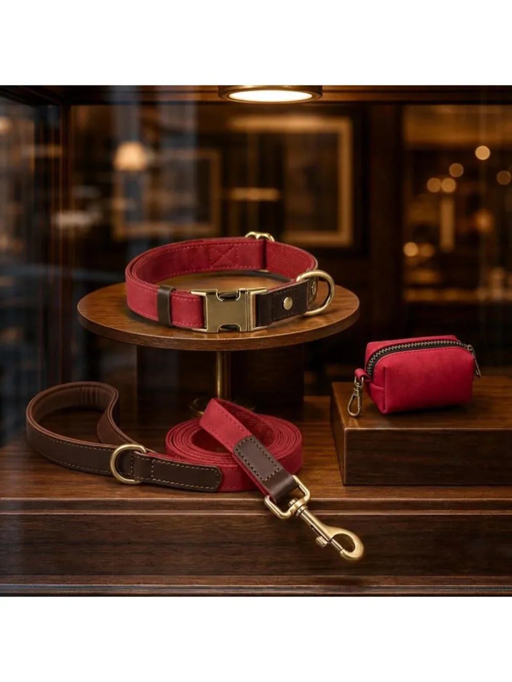 Stylish PU Leather Dog Collar for Large Dogs, Soft Nylon Lining, Adjustable Red